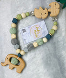 Kinderwagenkette Holz “Elefant” in grün-grau