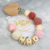 Schnullerkette personalisiert Herz rot-pink