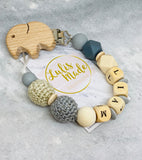 2er Set “Elefant” aus Schnullerkette und / oder Beißring personalisiert