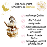 Windeltorte Baby, Geschenk zur Geburt, Windeltorte Waldtiere, Geschenk Baby