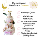 Windeltorte Baby, Geschenk zur Geburt, Windeltorte Waldtiere, Geschenk Baby