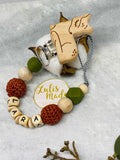 Schnullerkette mit Namen, Reh Holzclip