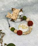 Schnullerkette mit Namen, Reh Holzclip