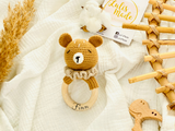 Rassel Baby, Rassel personalisiert, Rassel Gehäkelt, Häkelrassel mit Gravur, Baby Geschenk