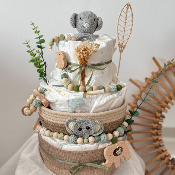 Windeltorte XXL Elefant grün, Perfektes Geschenk Lulismade®, handgefertigt und personalisiert