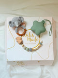 Schnullerkette, Elefant Rassel, Schnullerbox, einzeln und im Set, CE Konform handgefertigt und personalisiert