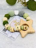 Schnullerkette mit Namen und Beißring Set