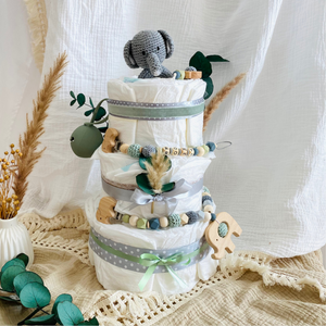 Windeltorte Baby, Geschenk zur Geburt, Windeltorte Waldtiere, Geschenk Baby