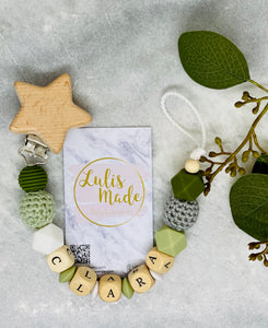 Schnullerkette mit Namen und Beißring Set