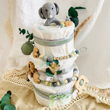 Windeltorte Baby, Geschenk zur Geburt, Windeltorte Waldtiere, Geschenk Baby