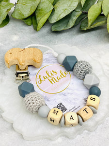 2er Set “Elefant” aus Schnullerkette und Beißring personalisiert