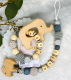 2er Set “Elefant” aus Schnullerkette und Beißring personalisiert