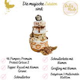 Windeltorte Baby, Geschenk zur Geburt, Windeltorte Waldtiere, Geschenk Baby