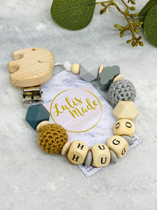 Schnullerkette mit Namen und Greifling Set Baby Geschenk Taufe