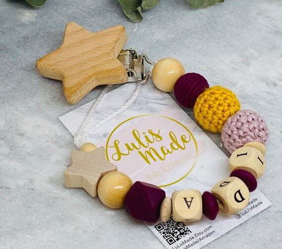 personalized pacifier chain star red wine