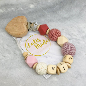 Schnullerkette mit Namen und Beißring im Set oder Einzeln