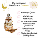 Windeltorte Baby, Geschenk zur Geburt, Windeltorte Waldtiere, Geschenk Baby