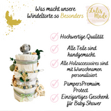 Windeltorte Baby, Geschenk zur Geburt, Windeltorte Waldtiere, Geschenk Baby