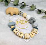 2er Set Kinderwagenkette Holz “Elefant” und Schnullerkette