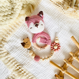 Babyrassel+ Schnullerkette mit Namen Löwe, Fuchs, Reh, Bär