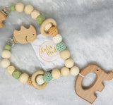 Kinderwagenkette Holz “Elefant” in grün-creme