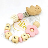 Schnullerkette mit Namen Elefant “Blume“ pink