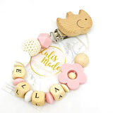 Schnullerkette mit Namen Elefant “Blume“ pink