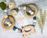 2er Set Kinderwagenkette Holz “Elefant” und Schnullerkette
