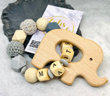 2er Set “Elefant” aus Schnullerkette und Beißring personalisiert