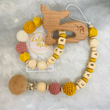 Schnullerkette mit Namen und Beißring Set