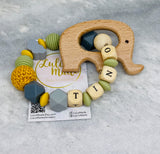 2er Set “Elefant” aus Schnullerkette und Beißring grün-senf