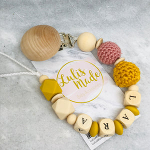 Schnullerkette mit Namen und Beißring Set