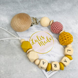 Schnullerkette mit Namen und Beißring Set