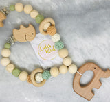 Kinderwagenkette Holz “Elefant” in grün-creme