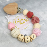 Schnullerkette personalisiert Herz rot-pink