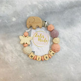Schnullerkette mit Namen Elefant pink