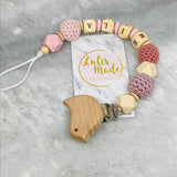 Schnullerkette mit Namen personalisiert Vogel pink