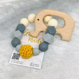 3er Set Kinderwagenkette, Beißring und Maxi Cosi Anhänger Holz “Elefant”