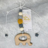 3er Set Kinderwagenkette, Beißring und Maxi Cosi Anhänger Holz “Elefant”