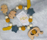3er Set Kinderwagenkette, Beißring und Maxi Cosi Anhänger Holz “Elefant”