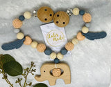 Kinderwagenkette Holz “Elefant” aprikot-grau
