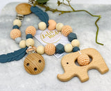 Kinderwagenkette Holz “Elefant” aprikot-grau