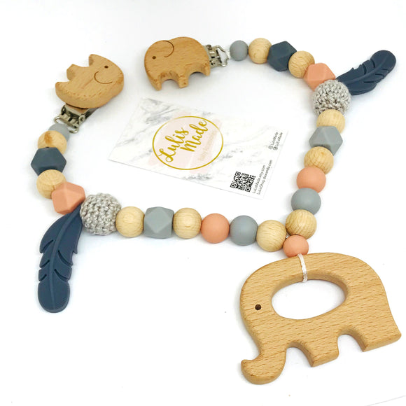 Kinderwagenkette “Elefant” in aprikot-grau