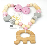 Kinderwagenkette Holz “Elefant” in altrosa-grau