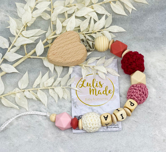 Schnullerkette mit Name Holz Herz