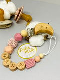 Schnullerkette mit Namen, Mond Holzclip