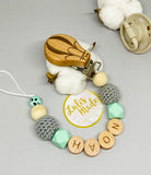 Schnullerkette mit Namen, Luftballon Holzclip