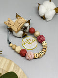 Schnullerkette mit Namen Reh Holzclip