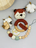 Rassel + Schnullerkette mit Namen,Fuchs