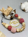 Schnullerkette mit Namen Reh Holzclip